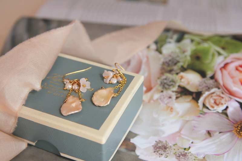 Pearl Earrings & Clip-ons Pink - Floral Earrings , Flower Earrings , Artificial Flower Earrings , Jewellery