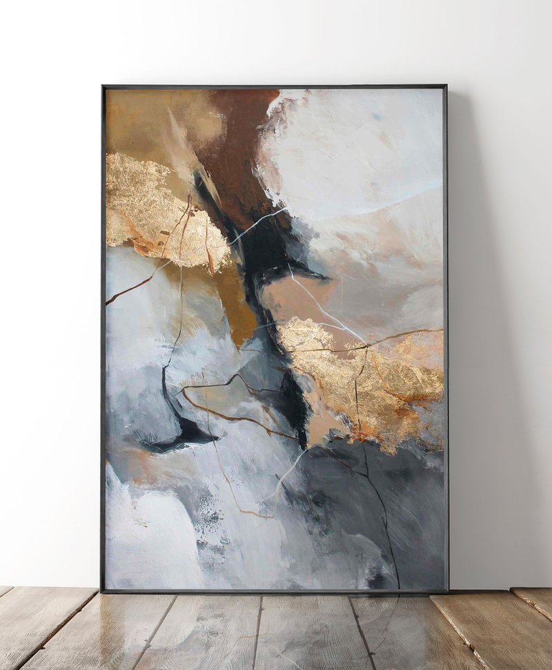 Grey Gold Abstract | Painting Gray Brown | Painting Gray Canvas | Wild 2 - 壁貼/牆壁裝飾 - 棉．麻 灰色