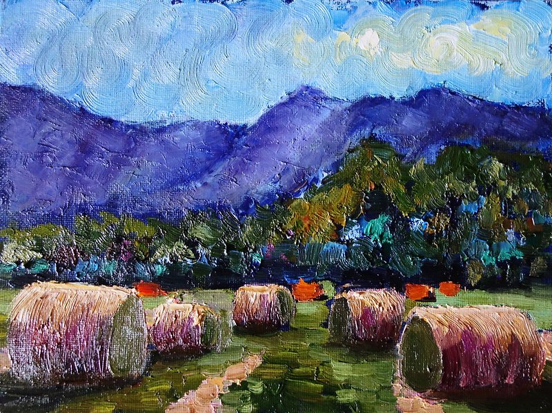 Wildflower Painting Oil Meadow Original Art 油畫原作 Landscape Artwork - โปสเตอร์ - สี หลากหลายสี