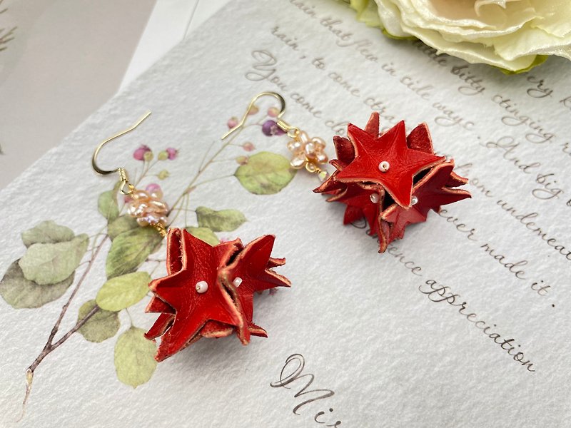 *Conceptual extension of*Bulmus mulberry** Leather flower earrings/ Clip-On - Earrings & Clip-ons - Genuine Leather Red