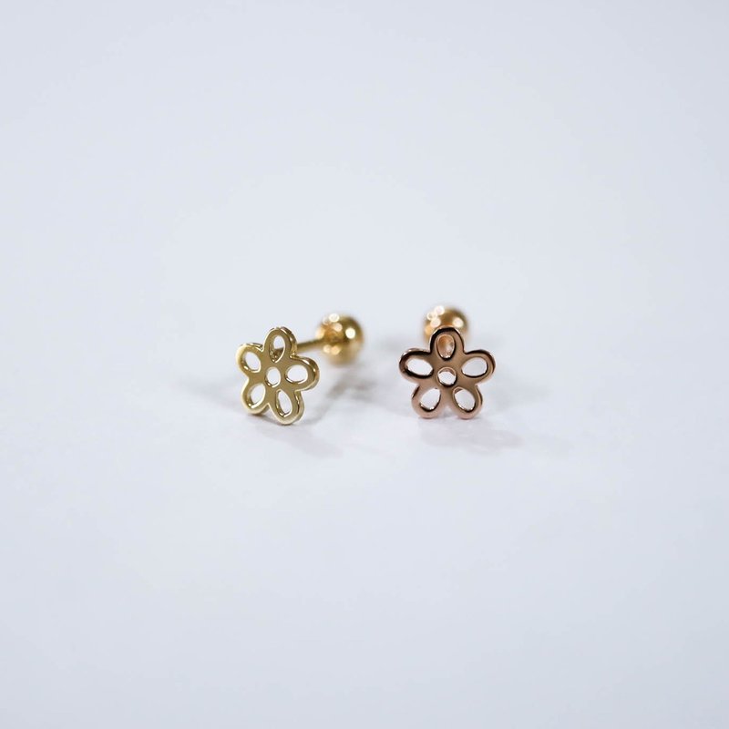 Turn beads 14K hollow flower earrings lock bead earrings - ต่างหู - เครื่องประดับ 