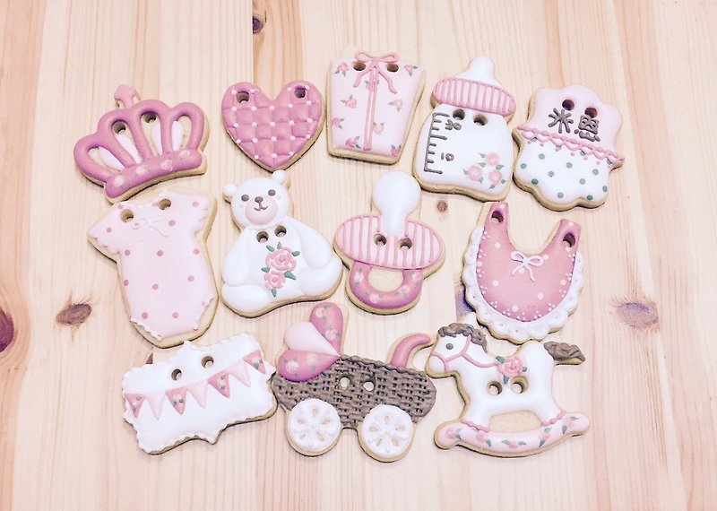 Rose Pink Dream Princess-Baby Girl's Salivation Biscuits 12 Piece Set by An Studio - Handmade Cookies - Fresh Ingredients 