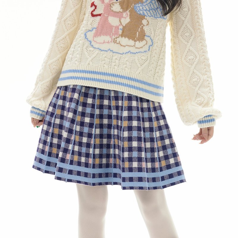 Angel Devil Bear Navy Collar Suit Knit Skirt - กระโปรง - วัสดุอื่นๆ หลากหลายสี