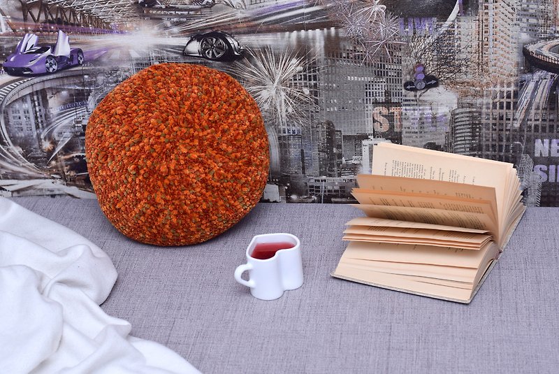 pillow autumn colors, round plush pillow home decor, cat mom gift, kitty pillow - 枕頭/抱枕 - 繡線 橘色