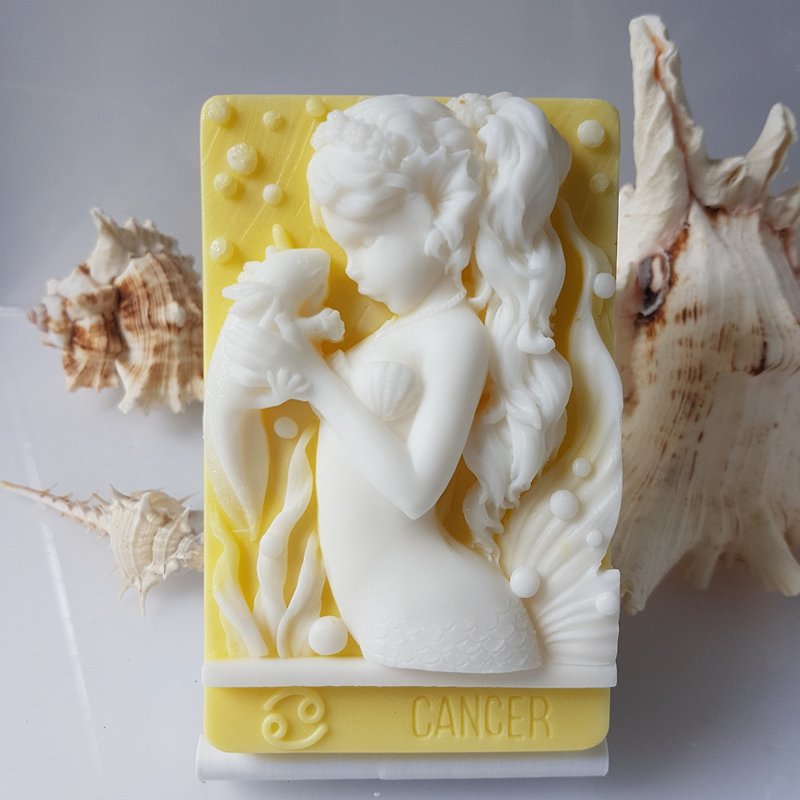 Zodiac Cancer Mermaid handmade soap scented with Jo Malone Pear and Freesia - สบู่ - วัสดุอื่นๆ สีเหลือง