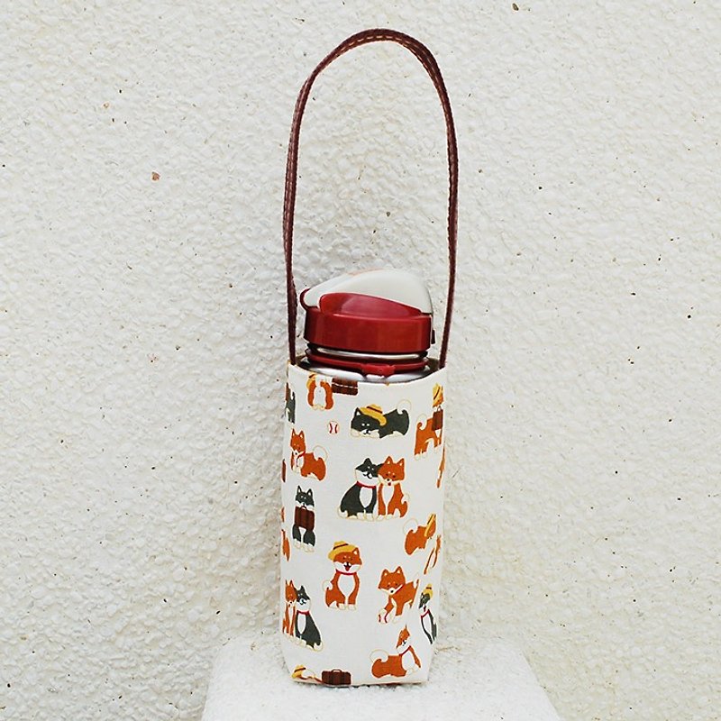 Japanese Shiba Inu Kettle Bag - ถุงใส่กระติกนำ้ - ผ้าฝ้าย/ผ้าลินิน สีกากี