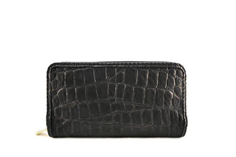 Embossed crocodyl round zipper long wallet / long wallet - Wallets - Genuine Leather Black