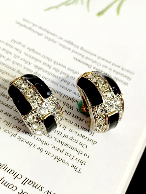 老時光製造所 vintage jewelry 華麗年代萊茵綴琺瑯 夾式耳環
