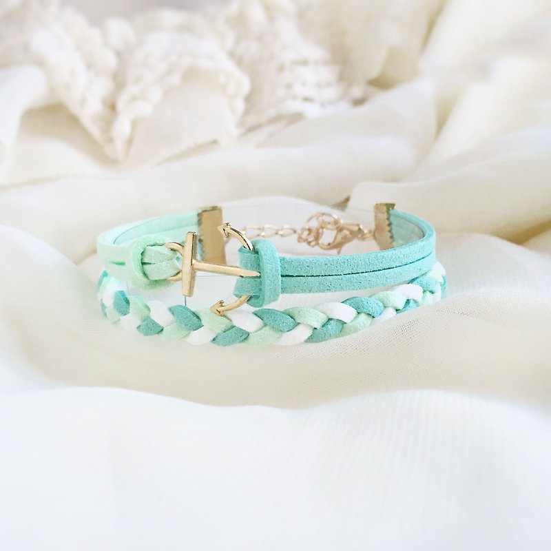 Handmade Double Braided Anchor Bracelets Rose Gold Series-colorful marshmallow - สร้อยข้อมือ - วัสดุอื่นๆ สีน้ำเงิน