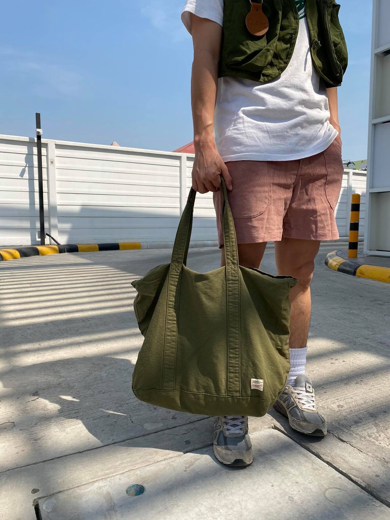 New Olive Soft Tote with zipper/ Fitness Bag/ Grocery Bag/ Beach Bag Size L - 手提包/手提袋 - 棉．麻 綠色