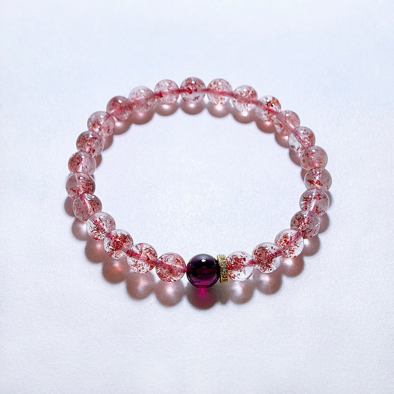 Natural mineral super seven gold strawberry 6.5 mm purple tooth black bracelet - Bracelets - Gemstone Red