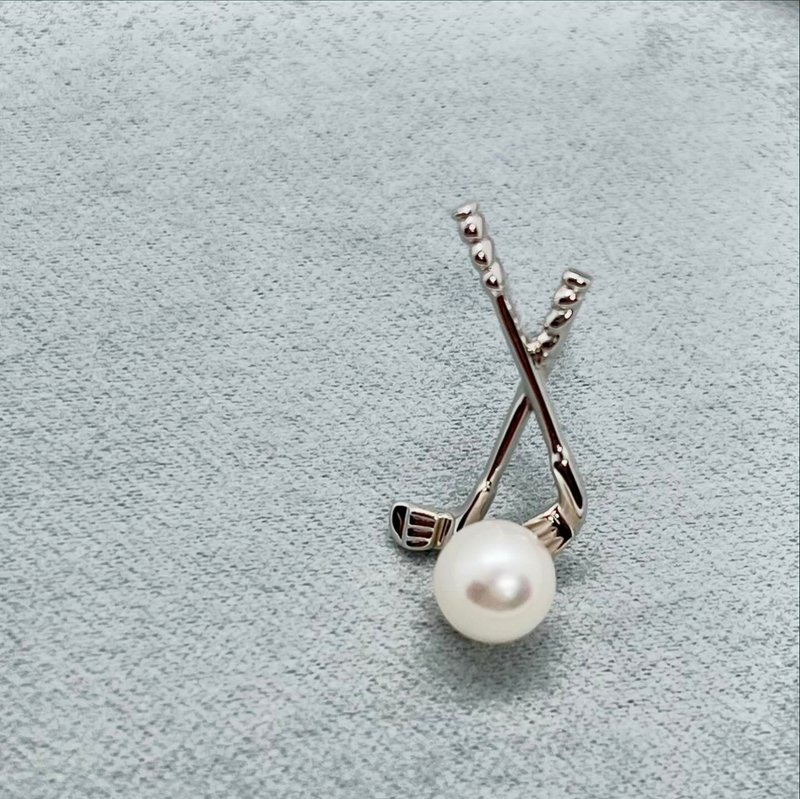 Golf club silver 925 pin brooch with Akoya pearl - เข็มกลัด - ไข่มุก 