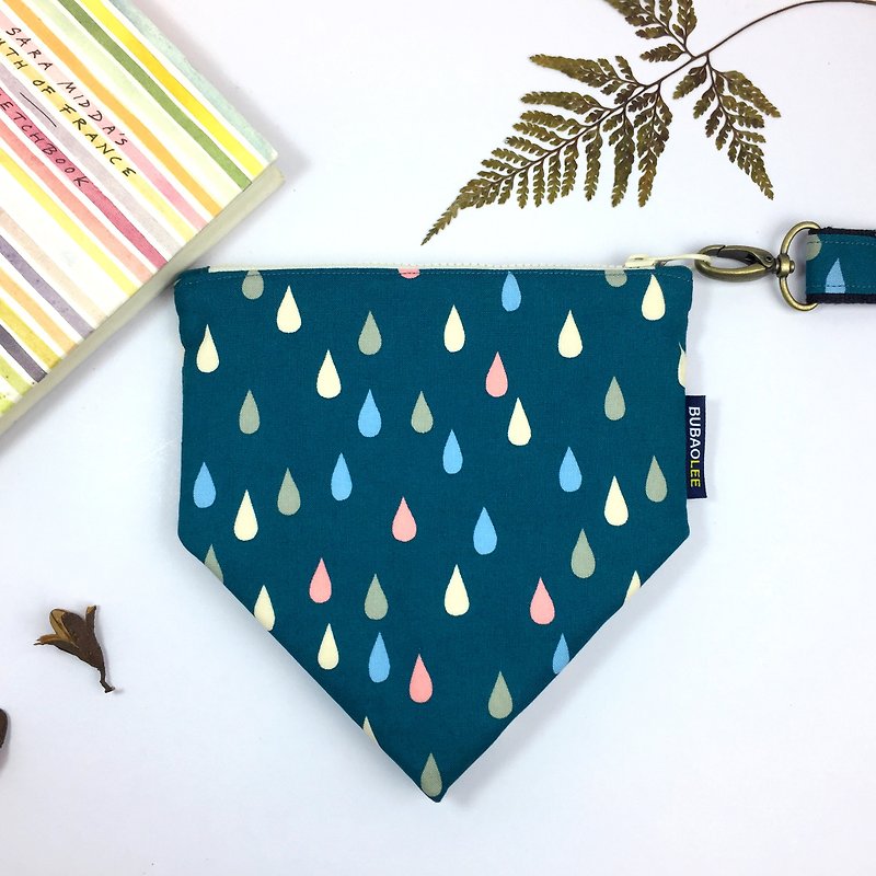 Little girl's triangle bag::: Raindrop series. Deep lake water green - กระเป๋าถือ - ผ้าฝ้าย/ผ้าลินิน สีเขียว
