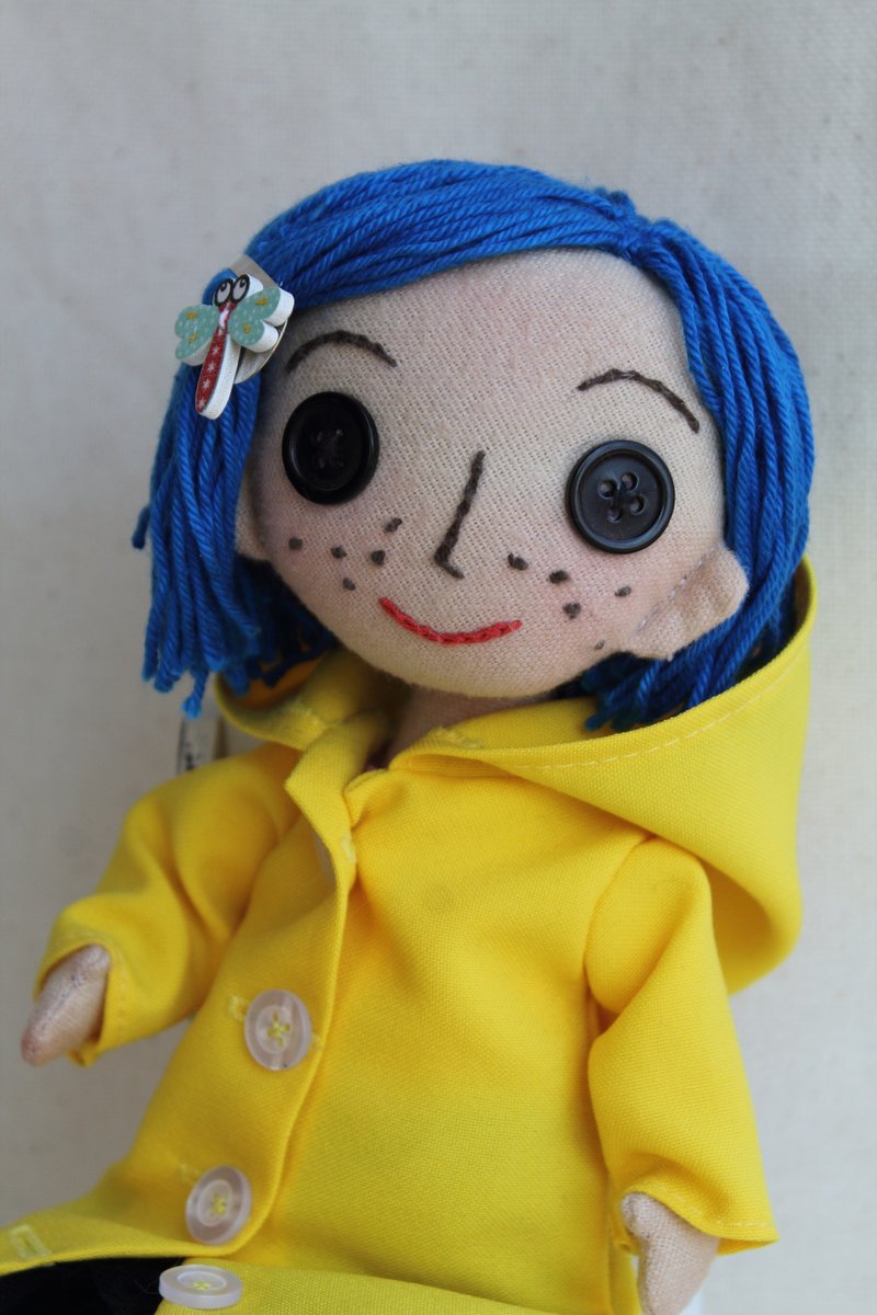 Coraline  fabric doll . handmade doll with button eyes - Stuffed Dolls & Figurines - Cotton & Hemp Yellow