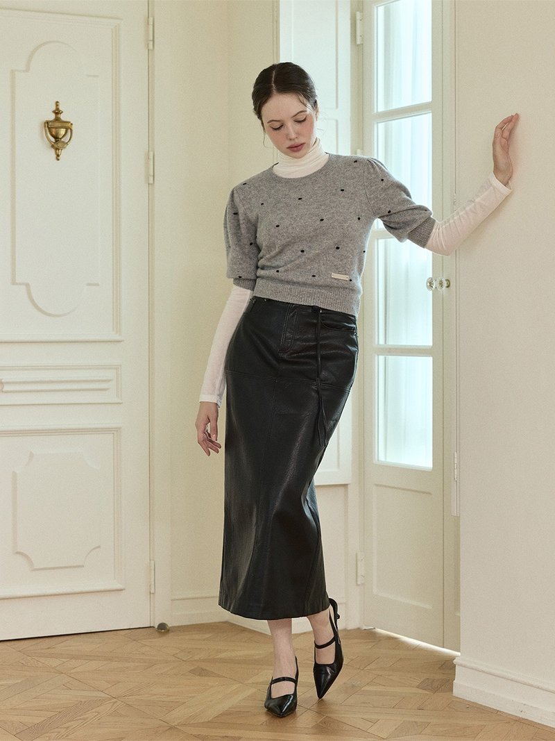 柔軟皮革修身鉛筆裙 - 黑/棕 - 裙子/長裙 - 人造皮革 黑色