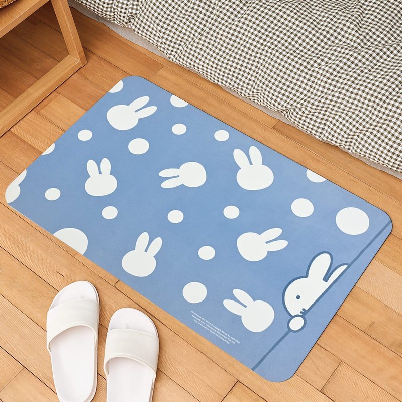 [Miffy] Soft diatomaceous earth fabric floor mat with blue background peek-a-boo/happy dance 60x40cm - พรมปูพื้น - เส้นใยสังเคราะห์ 