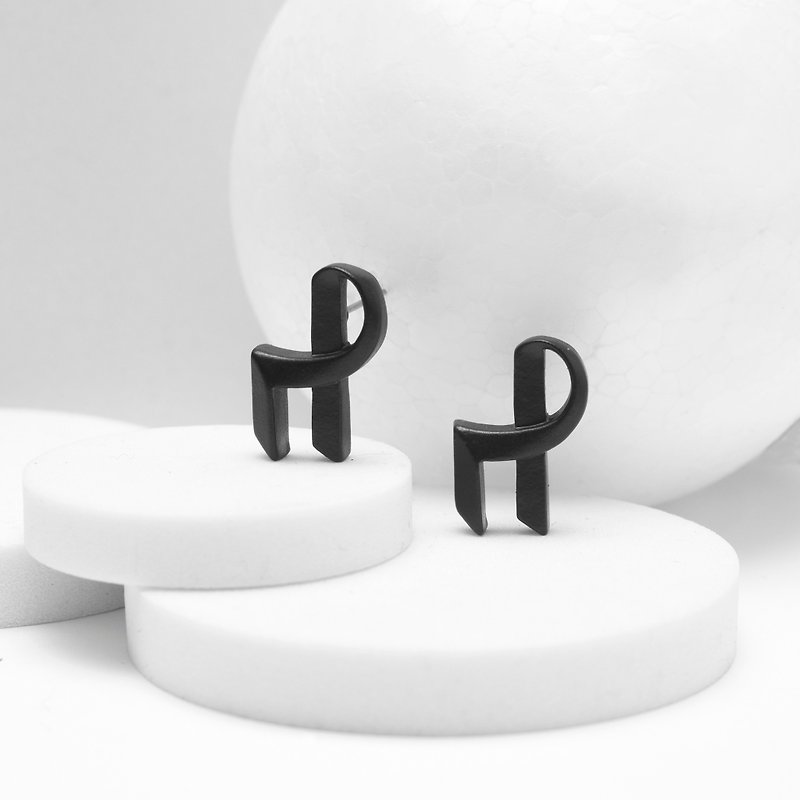 Recovery Logo Earrings (Mist Black) - ต่างหู - โลหะ สีดำ