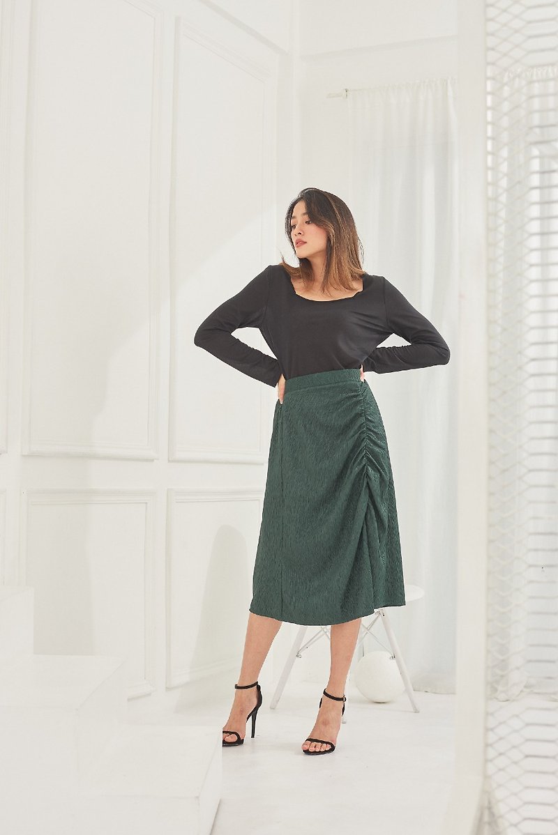 【Off-Season Sales】Ellie midi skirt (pine) - 裙子/長裙 - 聚酯纖維 綠色