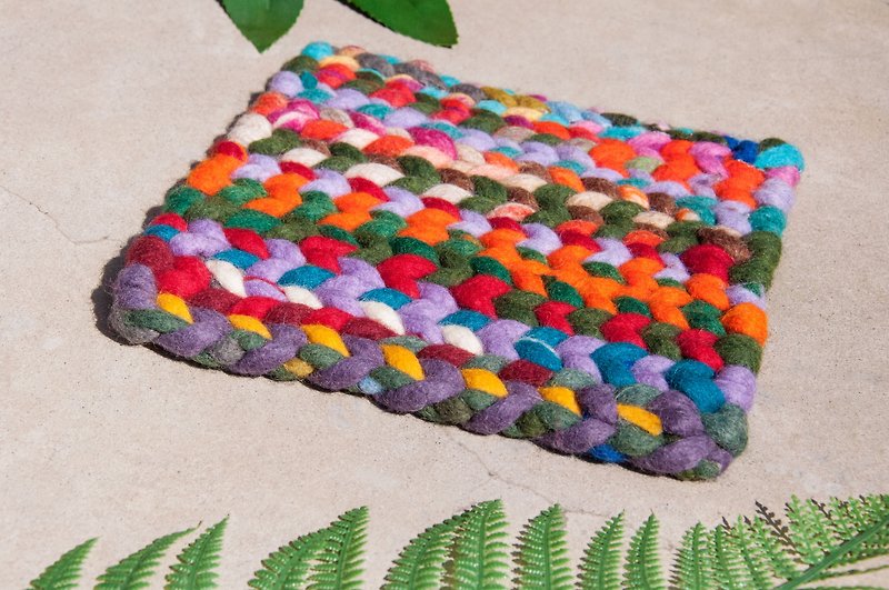 Ethnic wind forest wool felt pot mat rainbow placemat insulation pad - fruit tea macarons striped weave - Place Mats & Dining Décor - Wool Multicolor