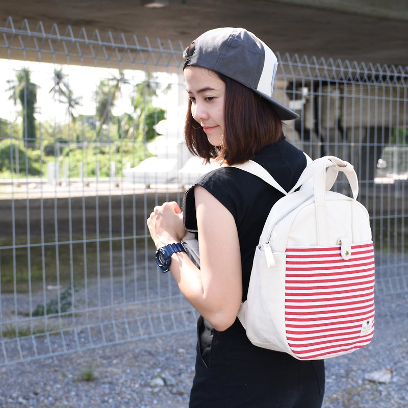 your backpack - off white+red&white(pocket) - Backpacks - Cotton & Hemp Multicolor