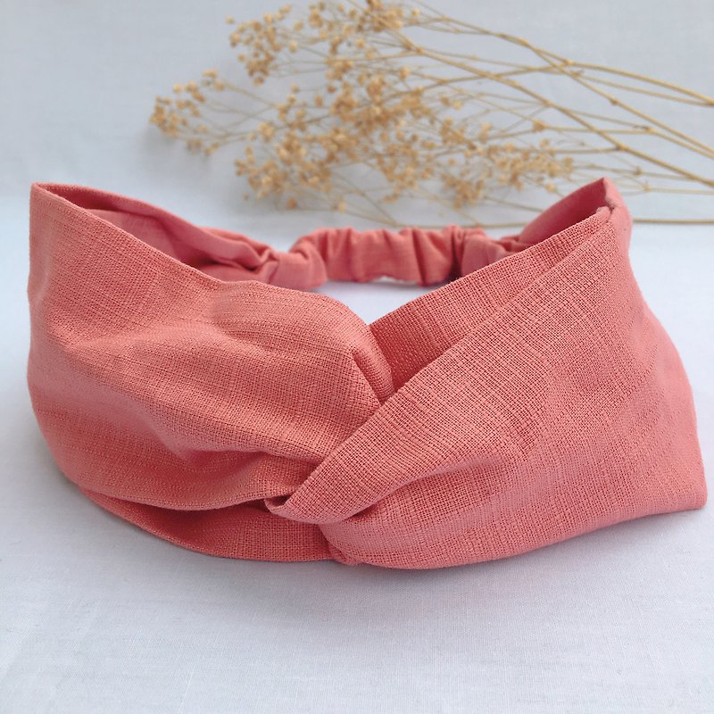 粉紅玫瑰 - 素色交叉髮帶 | 海柏手作 - 髮帶/頭箍 - 棉．麻 粉紅色