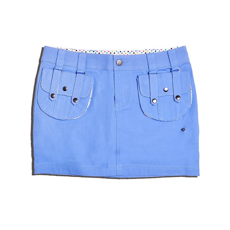 Mid-waist College Style Street Style Mini Solid Cotton 2 Detachable Pocket Skirt - Skirts - Cotton & Hemp Blue
