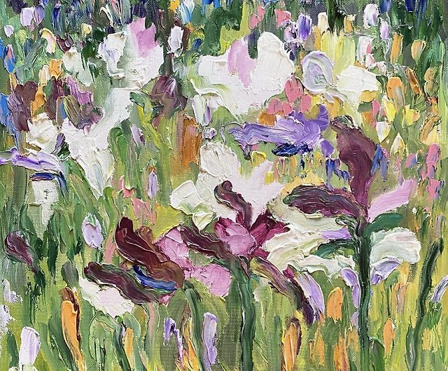 Iris Field Original Oil painting on canvas Artist. Abstract landscape Flowers Impressionism painting Nature painting Home decoration