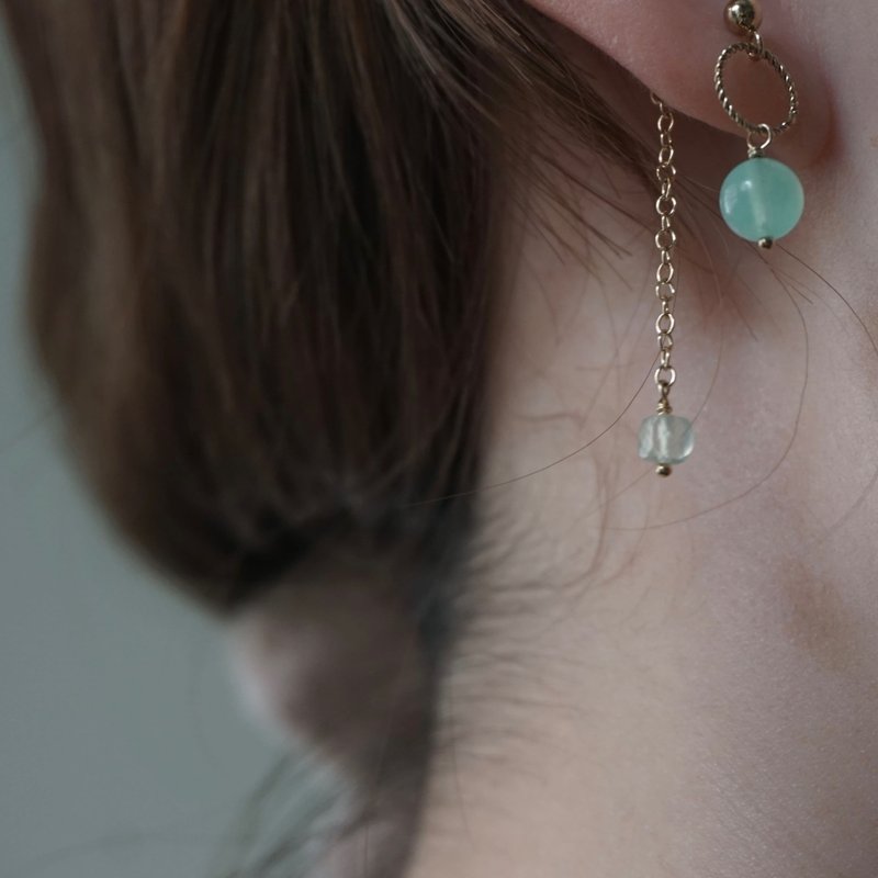 ll Forest Dew ll Australian Chrysoprase Prehnite Stone 14kgf gold-filled earrings - ต่างหู - คริสตัล สีเขียว