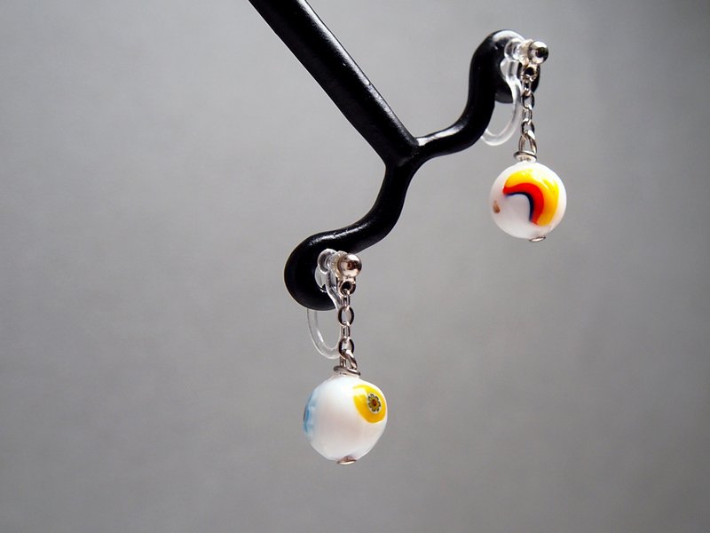 Murano Glass Beads Earring #GE0482 - Earrings & Clip-ons - Glass White