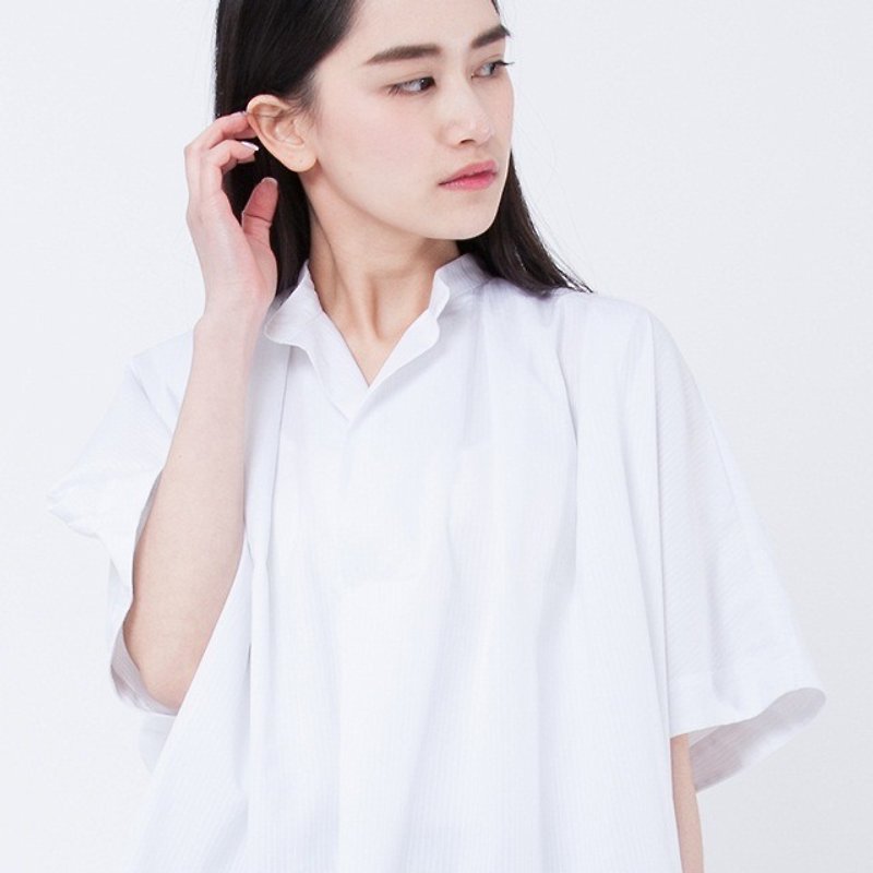 Manda wide top / white stripe - เสื้อผู้หญิง - ผ้าฝ้าย/ผ้าลินิน ขาว