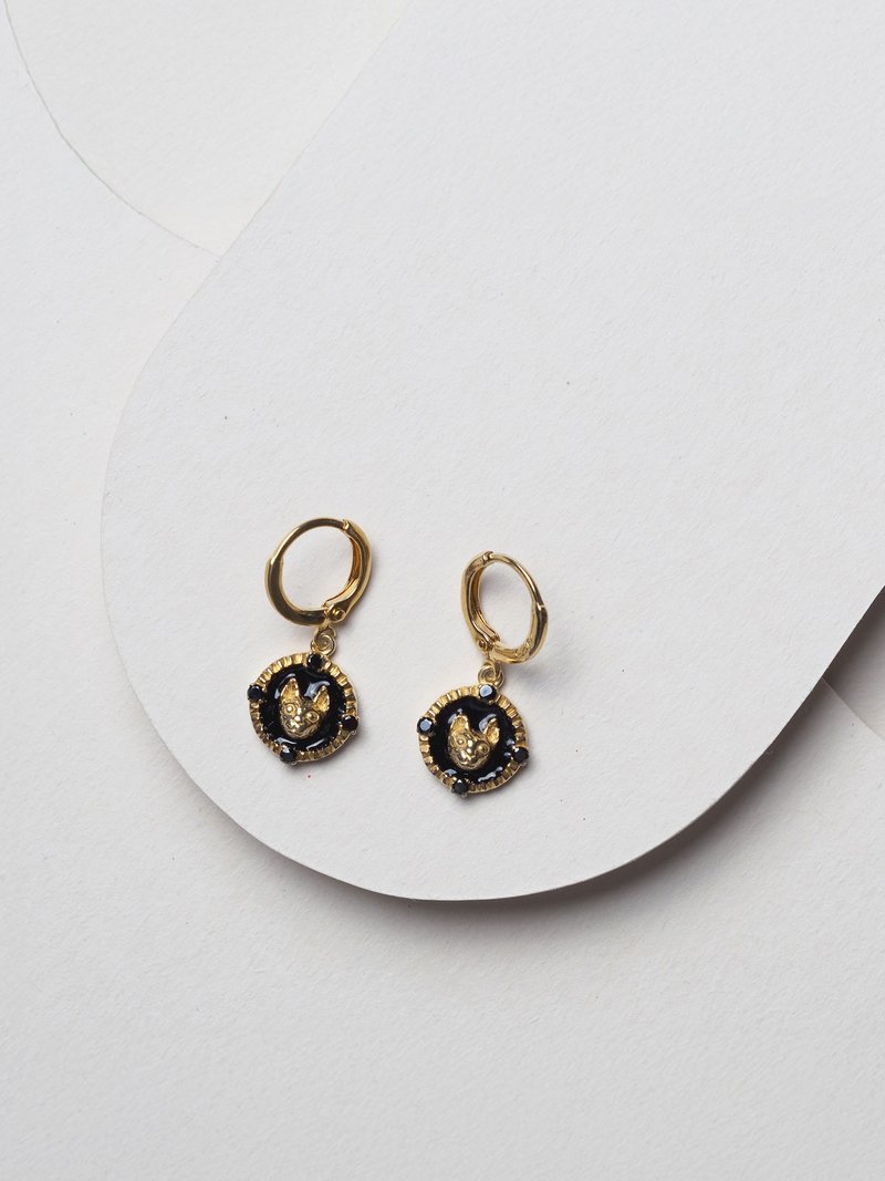 Cat Face Round Radius Earrings, Sterling Silver, , Silver Cat Drop Earrings - 耳環/耳夾/耳骨夾 - 其他材質 金色