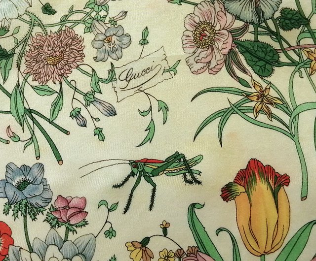Gucci Vintage Silk Scarf Floral 27 x 2ุ6.5 inches, Authentic