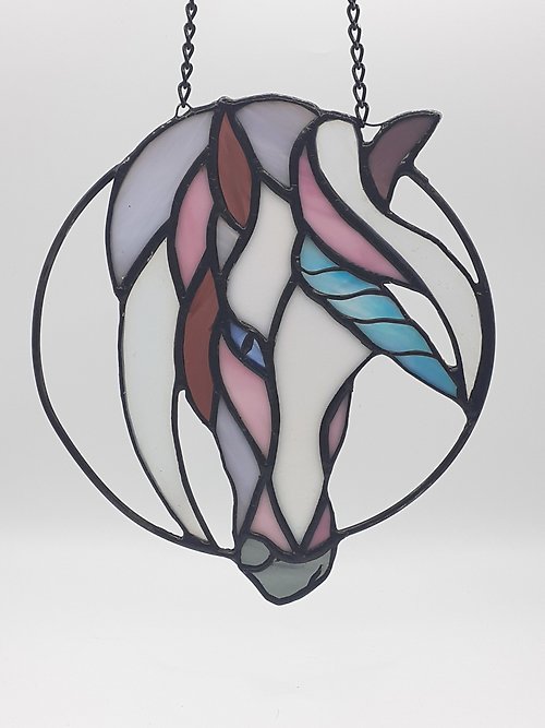 InariGlassStudio 彩色玻璃獨角獸捕夢網彩色玻璃童話馬飾品