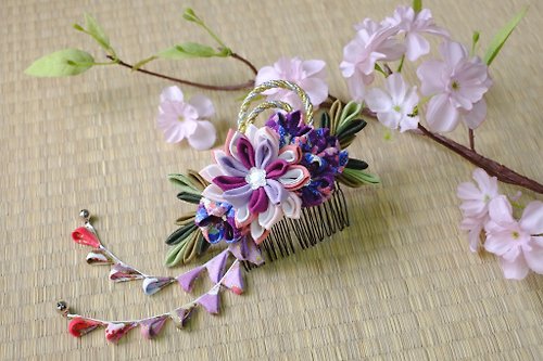 绽放|紫系 日式和风花簪 布花 和服发饰 手工创作