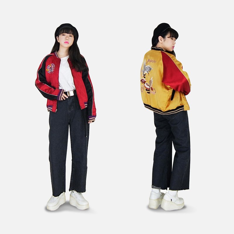 A‧PRANK: DOLLY :: Japanese Quilted vintage red and black silk satin / silk red and yellow satin embroidered coat-sided wear Yokosuka (Ssangyong / Double Eagle) - เสื้อแจ็คเก็ต - ผ้าฝ้าย/ผ้าลินิน 