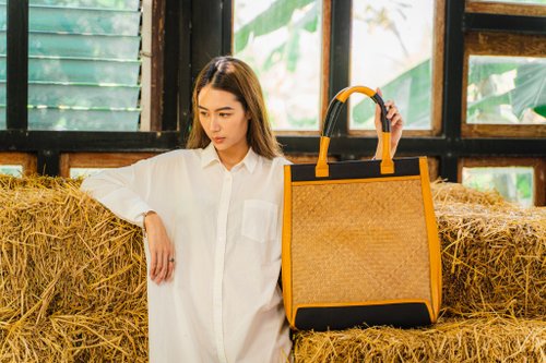 Krajood Woven Tote Bag with Leather Handle