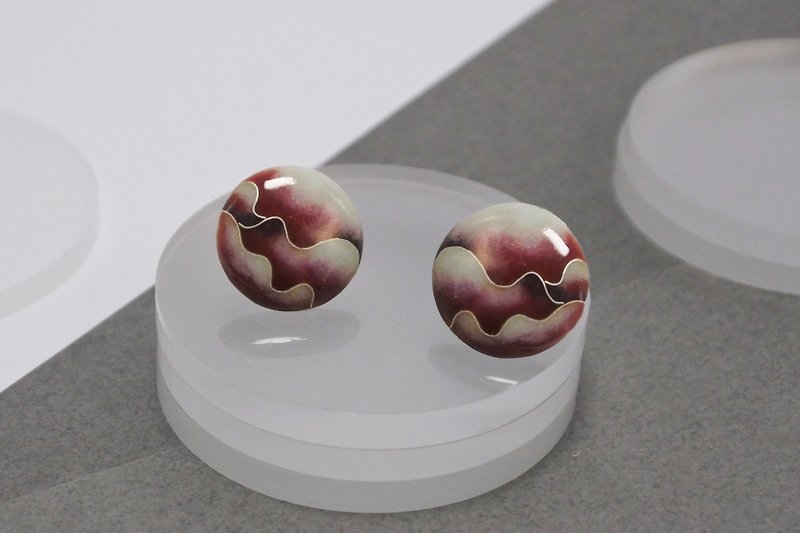 Microwave Texture-Enamel Earrings Round Red - ต่างหู - วัตถุเคลือบ สีแดง