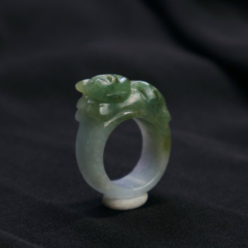 [20.8mm] Natural Burmese A-grade ice jade l Fu Lu Shou l Pi Xiu finger ring - General Rings - Jade 