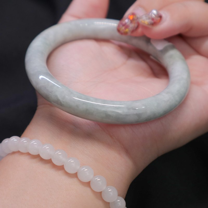 [53.5 girth] Natural Burmese A-grade jade bracelet with floating flowers l Fortune, longevity and happiness l Fortune bracelet x round bone bracelet - สร้อยข้อมือ - หยก 