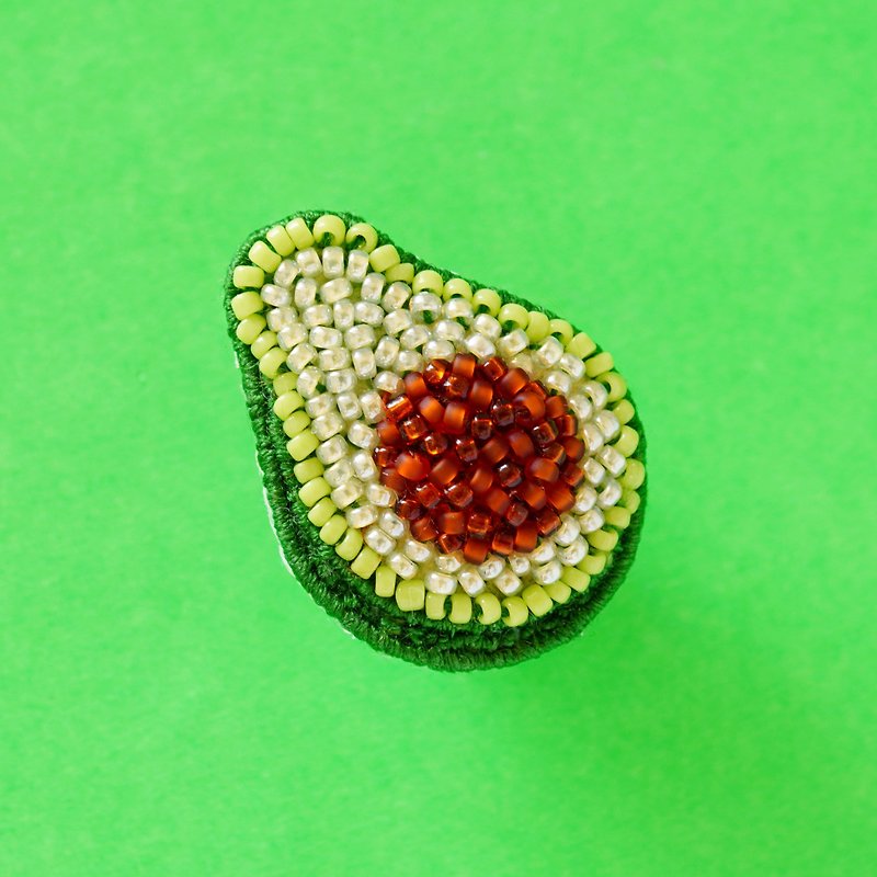 Avocado pin badge, beaded embroidery brooch - Brooches - Other Materials Green