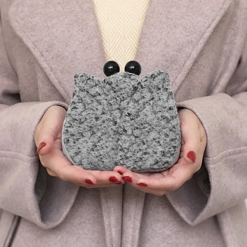 鬱金香 錢包 短夾 皮夾 口金包 小廢包 銀包 黑色小香風 - 錢包/皮夾/長短夾 - 羊毛 黑色