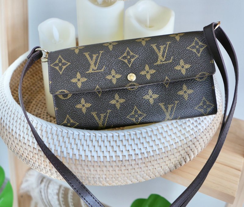 Louis Vuitton LV中古古董老花長夾 - 附贈非原裝揹帶轉WOC - 皮夾/長短夾/錢包 - 真皮 咖啡色