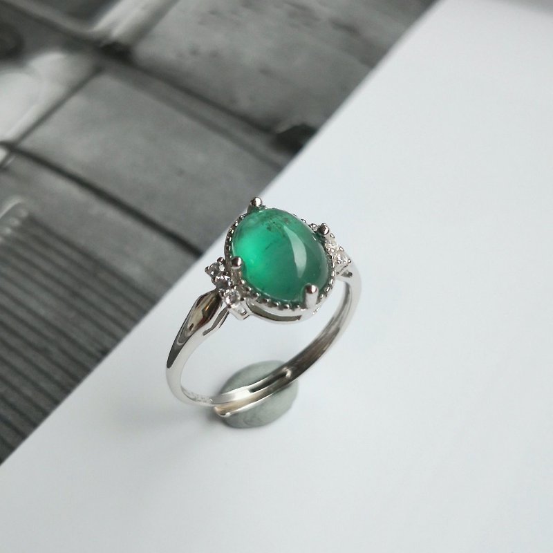 1.85 carat emerald emerald green luster luster rare crystal clean Gemstone ring - แหวนทั่วไป - เงินแท้ สีเขียว