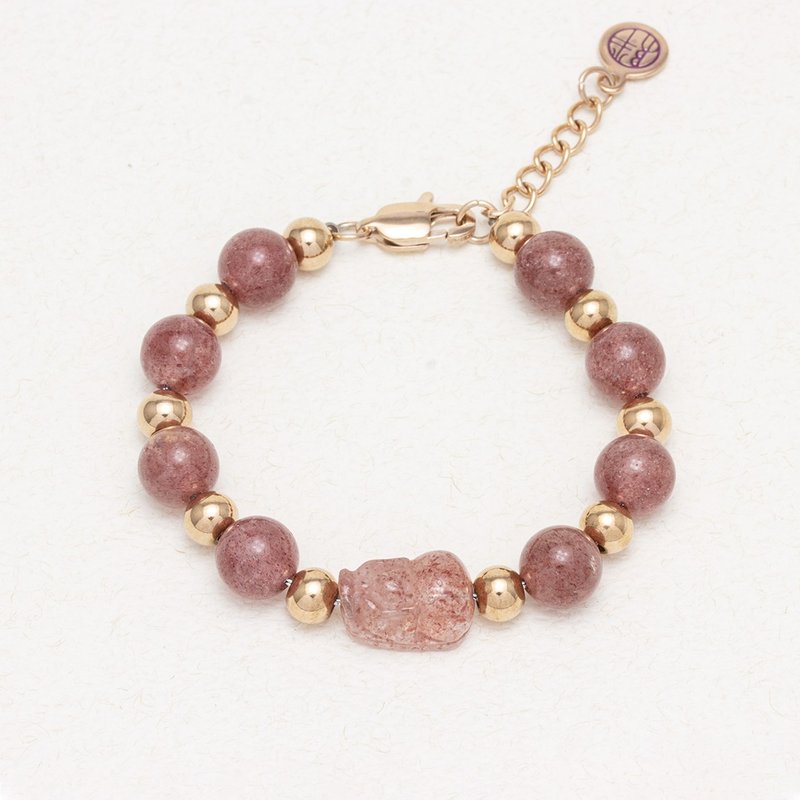 【Lucky Pixiu】Strawberry Crystal Stainless Steel Bracelet - Bracelets - Crystal Gold