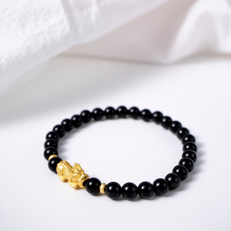 Linglong| Obsidian| Golden Pixiu| Design| Natural Energy Bracelet| 6-7mm - Bracelets - Crystal Black