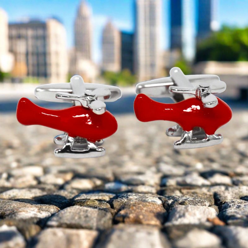 Red Helicopter Cufflinks - Cuff Links - Copper & Brass Red