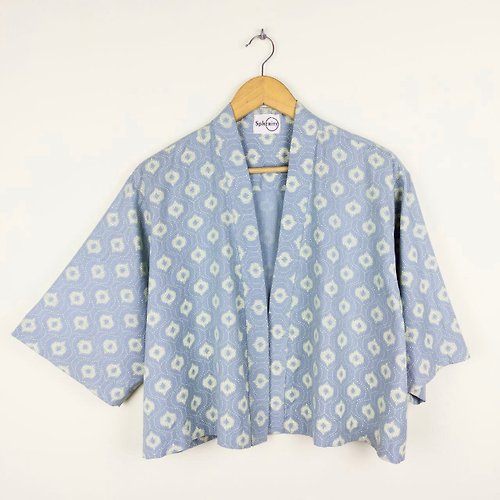 Spherity Light blue oversize cotton kimono jacket with 3/4 sleeves.