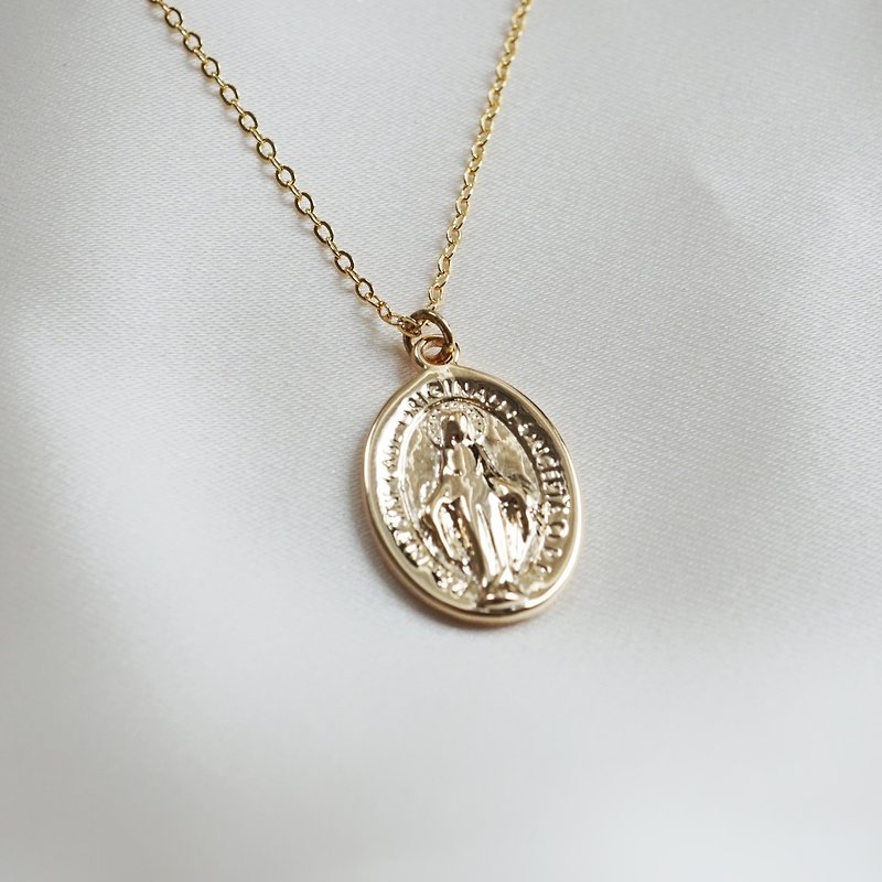復古聖母㰐圓形硬幣項鏈 - 歐美項鏈 - 金色項鏈 - 硬幣項鏈 - 項鍊 - 其他金屬 金色
