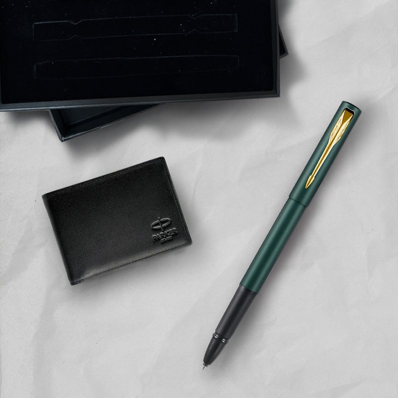 PARKER 派克 威雅XL系列 潮水綠 鋼珠筆 牛皮短夾禮盒 免費刻字 - 鋼珠筆 - 其他金屬 綠色