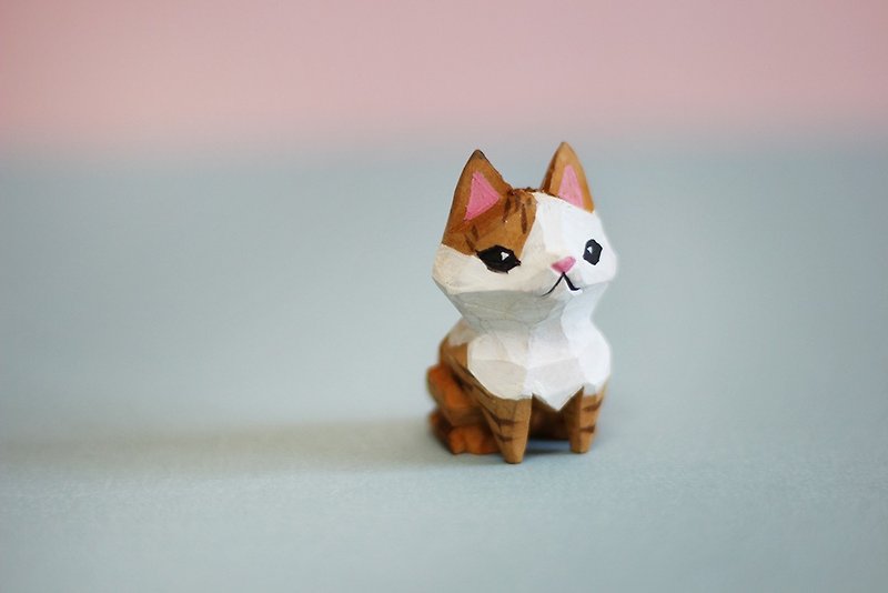 台湾ミークス小型犬と猫の木彫りの装飾-ブラック犬/ホワイト犬/イエロー犬/猫オレンジ/グレー猫/猫ブランズウィック - 置物 - 木製 ホワイト